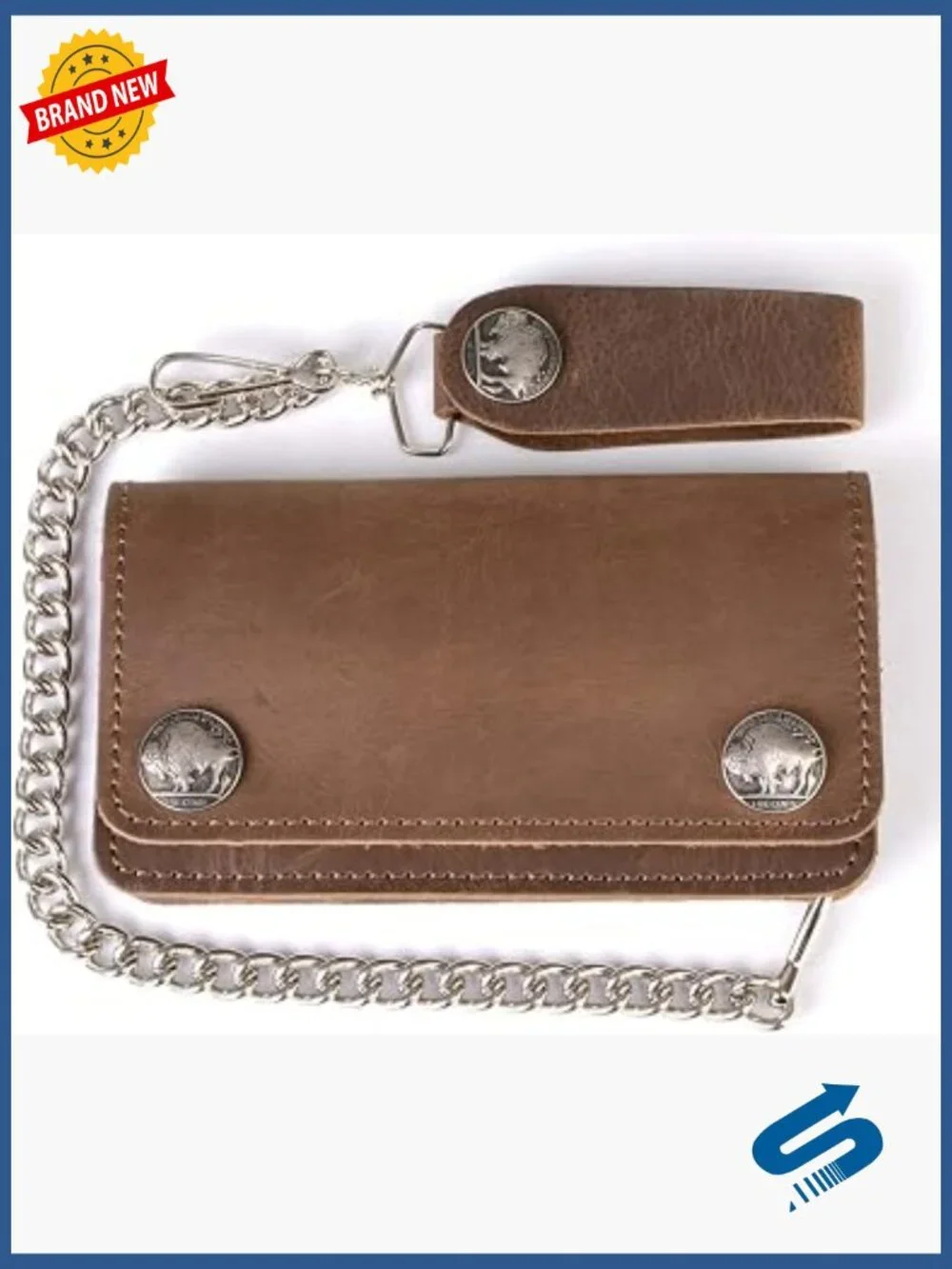 Men's Bi-Fold Leather Biker Wallet with Removable Chain